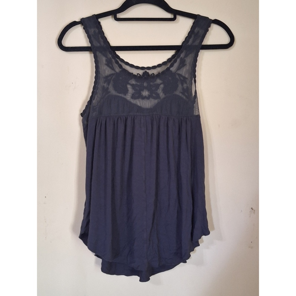 American Eagle Black Mesh Floral Embroidered Whimsygoth Festival Tank Top Small - Picture 2 of 5